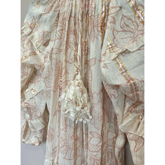 MISS JUNE PARIS Metallic Stripe Boho Maxi Rose Gold Silver Ruffle Dress O/S - Picture 6 of 7